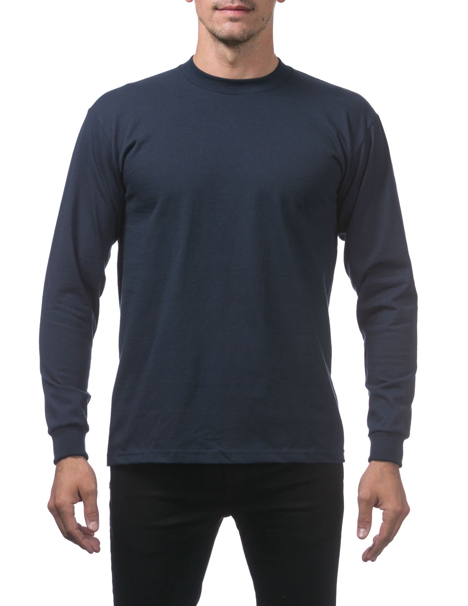 Pro Club Men's Heavyweight Cotton Long Sleeve Crew Neck T-Shirt, Navy, XXL