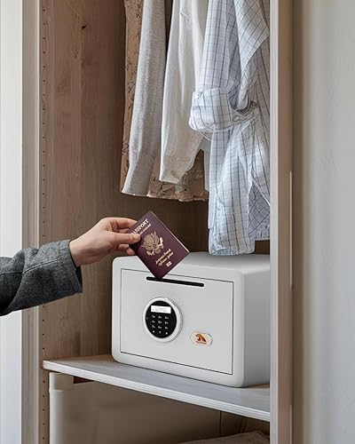 Miniatura 6 de TIGERKING Caja fuerte digital con teclado, pequeña caja de seguridad blanca para depositar dinero en efectivo fácilmente, caja de seguridad para el