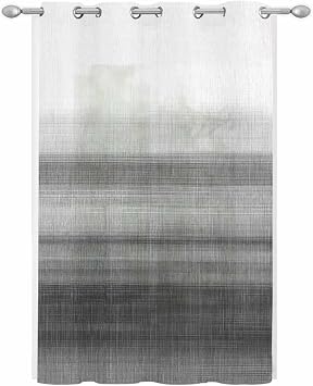 Black White Ombre Sheer Curtains for Bedroom/Living Room, Grommet Kitchen Curtains 63 Inches Long, Vintage Minimalism Abstract Stripes Semi-Sheer Curtain Drapes Voile Window Treatments