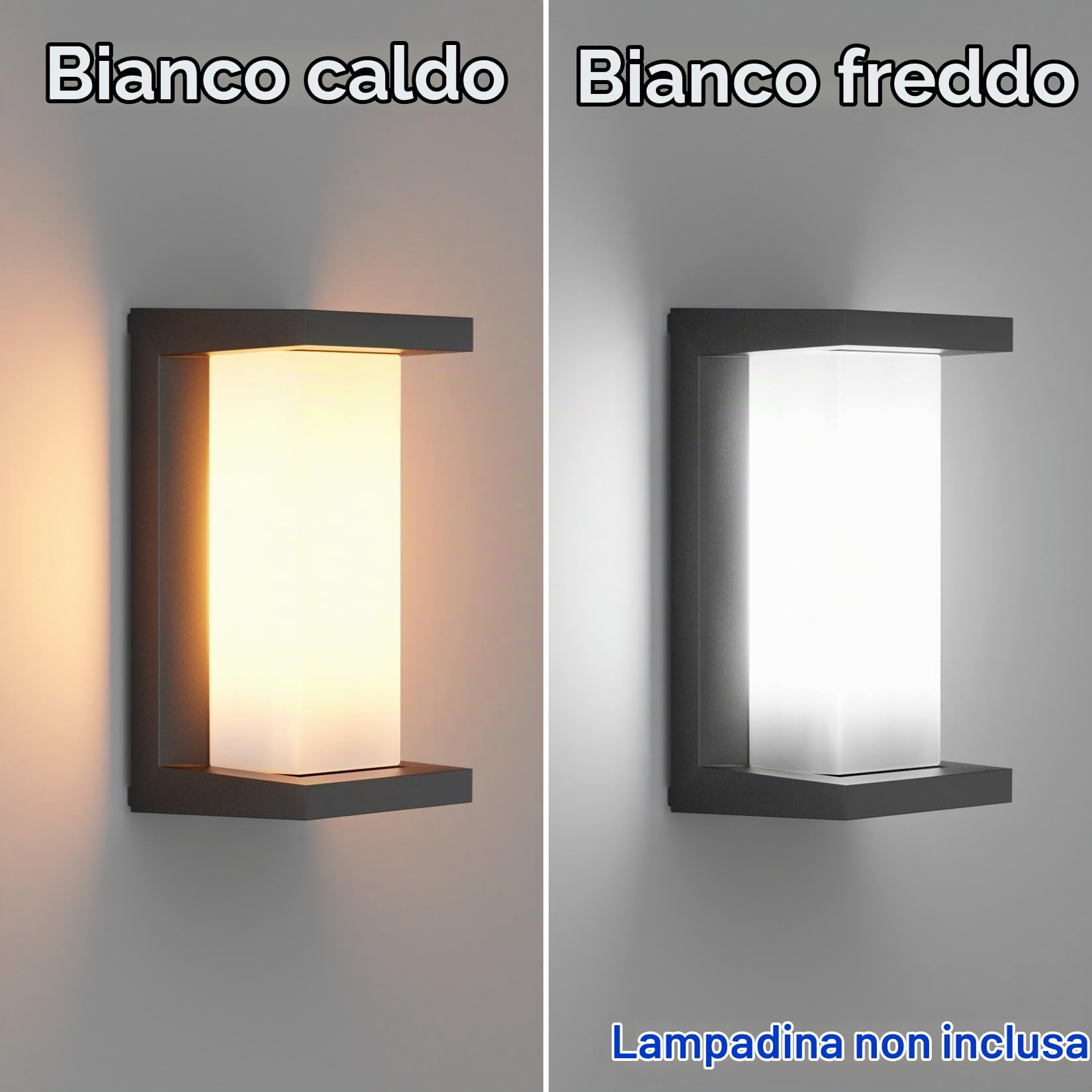 Klighten 2 pezzi lampada da parete per esterni con base E27, IP65, potenza massima 60W lampada da parete in alluminio, adatta per interni esterni, scale. (senza lampadina), Nero