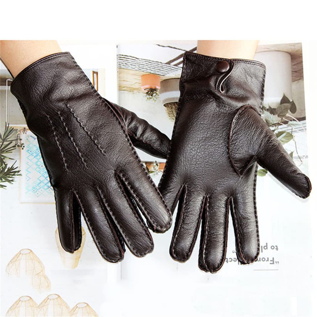 Guantes de cuero con pantalla táctil para hombre, forro de lana fina, guantes cálidos para hombre de otoño e invierno