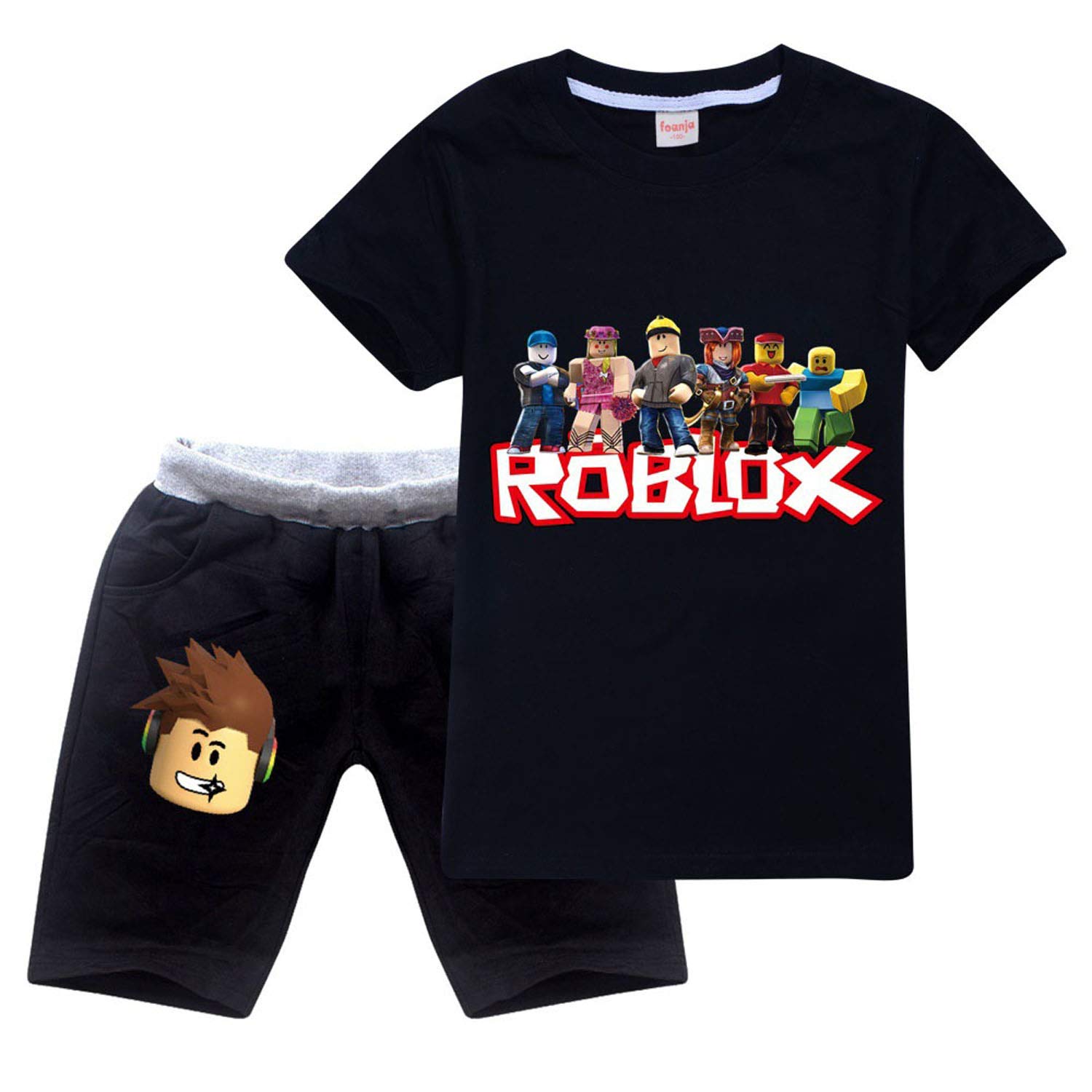 CKCKTZ Ro-blox - Conjunto de camiseta para niños, diseño de dibujos animados, manga corta, sudadera y pantalones cortos, 2 piezas, camiseta de verano de algodón