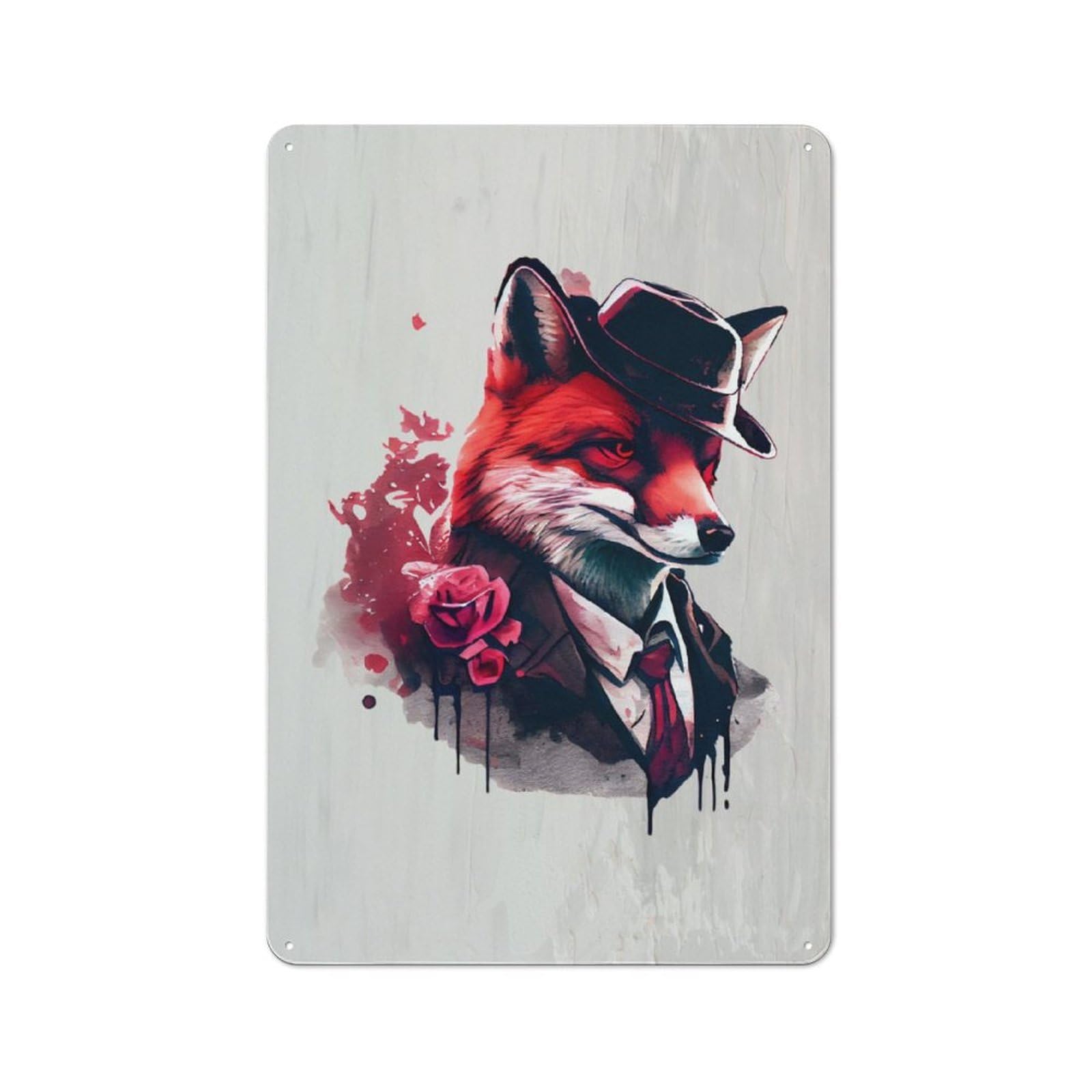 Gangster Fox Funny Classic Metal Wall Decor 30x20cm, Metal Sign for Cafe, Pub, Workshop Or Home Bar, Small Accent for Blank Walls