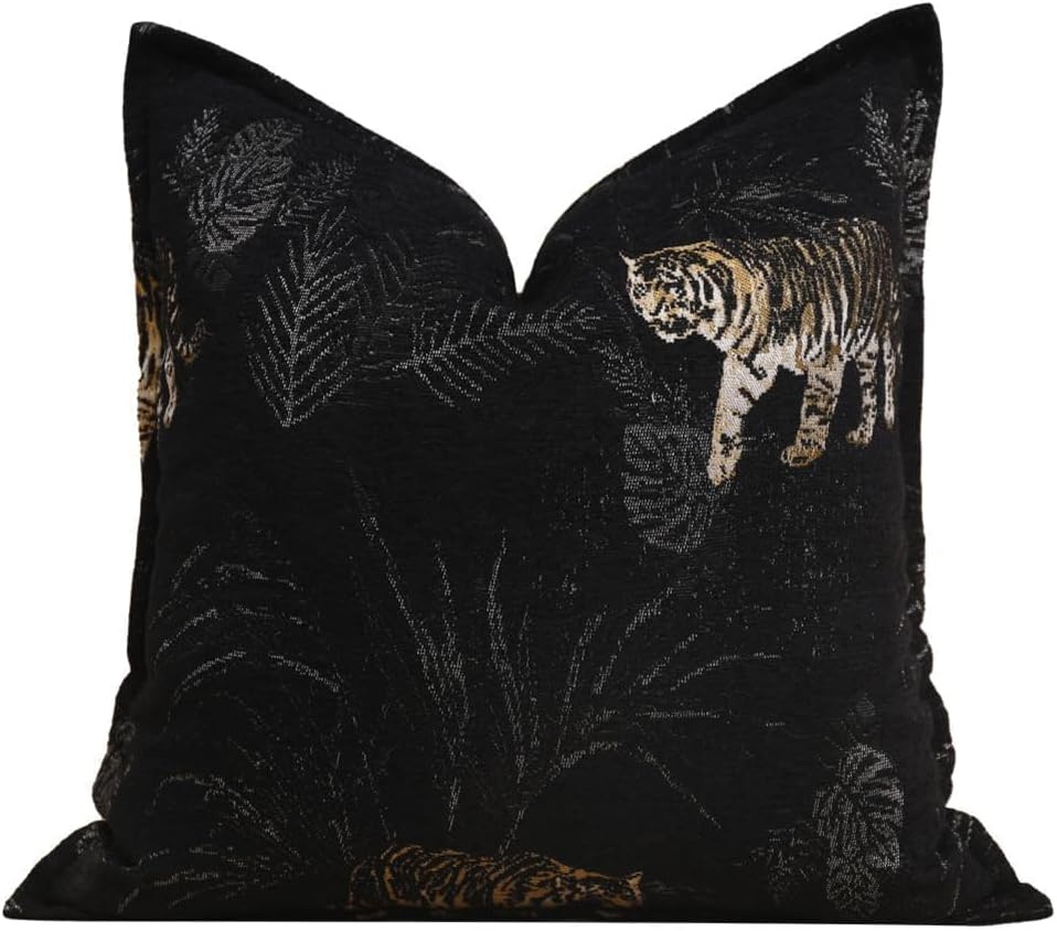 vctops Luxury Tiger Jacquard Throw Pillow Cover Soft Velvet Animal Pattern Decorative Cushion Cover Modern Square Accent Pillowcase for Couch Bedroom Living Room (Type B,18"x18")