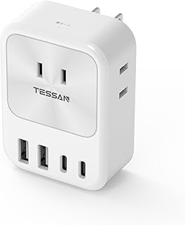 usb コンセント type-c タップ TESSAN 電源タップ USB C充電器 たこあしコンセント 3個AC口 2個タイプA 2個タイプＣタコ足配線 マルチタップ 雷ガード付 小型軽量 日本国内でのみ使用可能