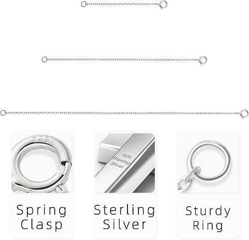 Miniatura 28 de Extensor de collar de plata de ley 925, extensores de cadena de collar para mujer, pulsera de cadena, extensión de joyería para collares, juego de 3