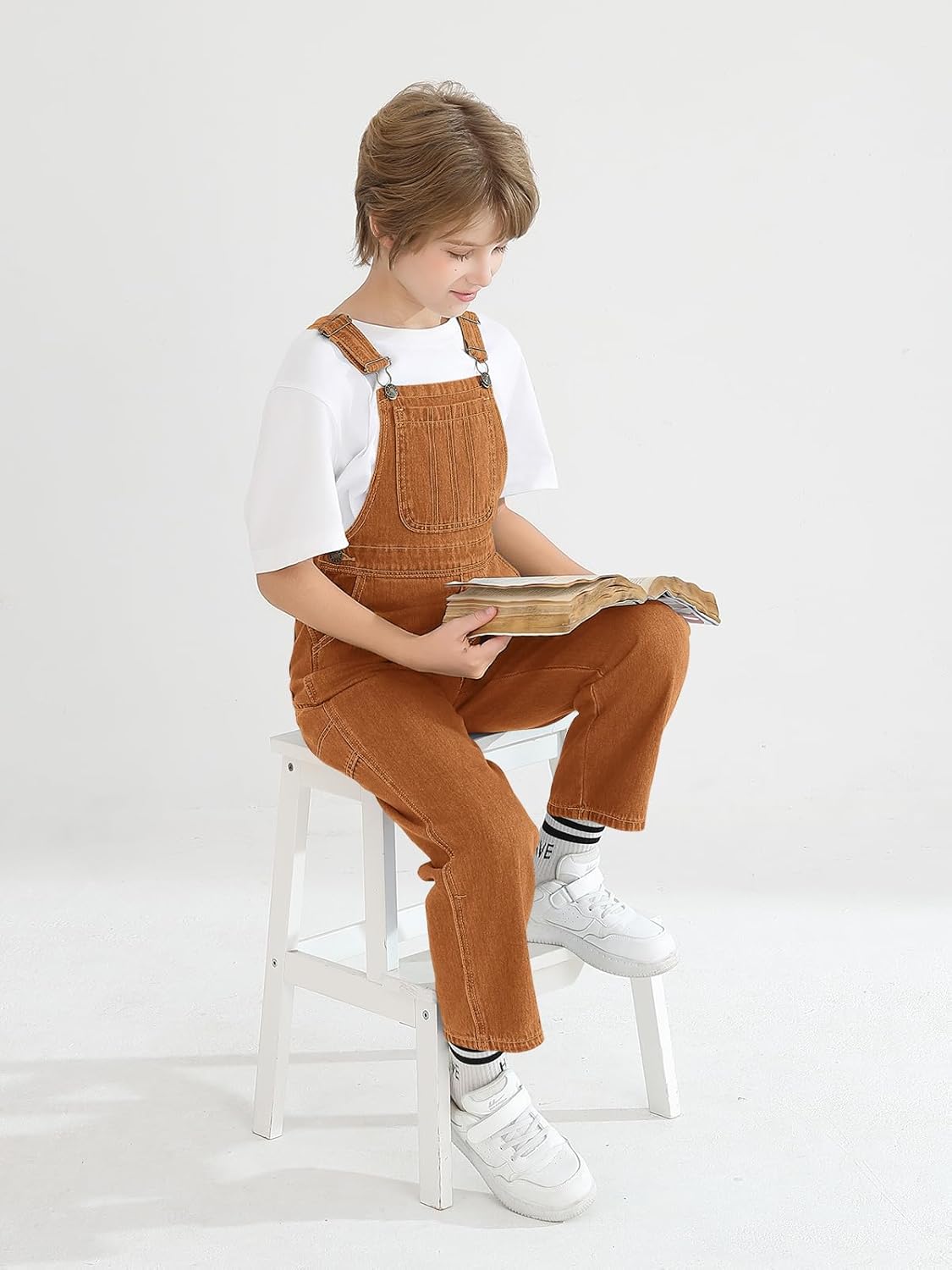 Haloumoning Boys Denim Bib Overalls with Adjustable Straps Kids Jean Overalls with Pockets 5-14 Years - Image 6