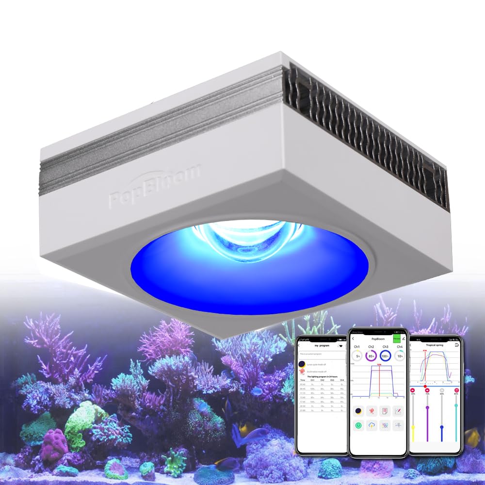 PopBloom luz Nano Acuario Marinos, 90W RL90 luz led para pecera Coral acuarios Tanques Sal Acuario Marino Pantalla de led Acuarios 40-60cm (1 Lámpara con kit para colgar)