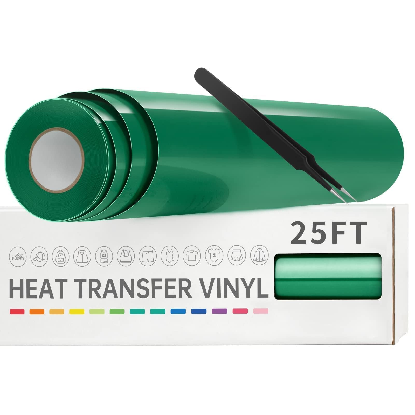 VinylRus Vinilo de transferencia de calor, 30,5 x 7,6 m, color verde, para camisas, vinilo HTV para silueta, Cricut, fácil de cortar y maleza