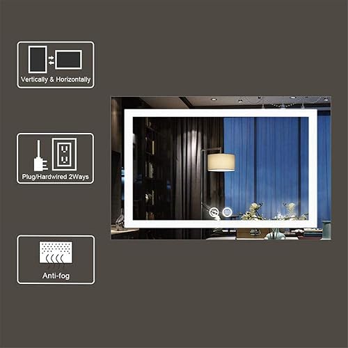 Miniatura 2 de ND Espejo de baño de maquillaje LED de 48 x 32 pulgadas, espejo de tocador de pared antivaho con luz (horizontalvertical)