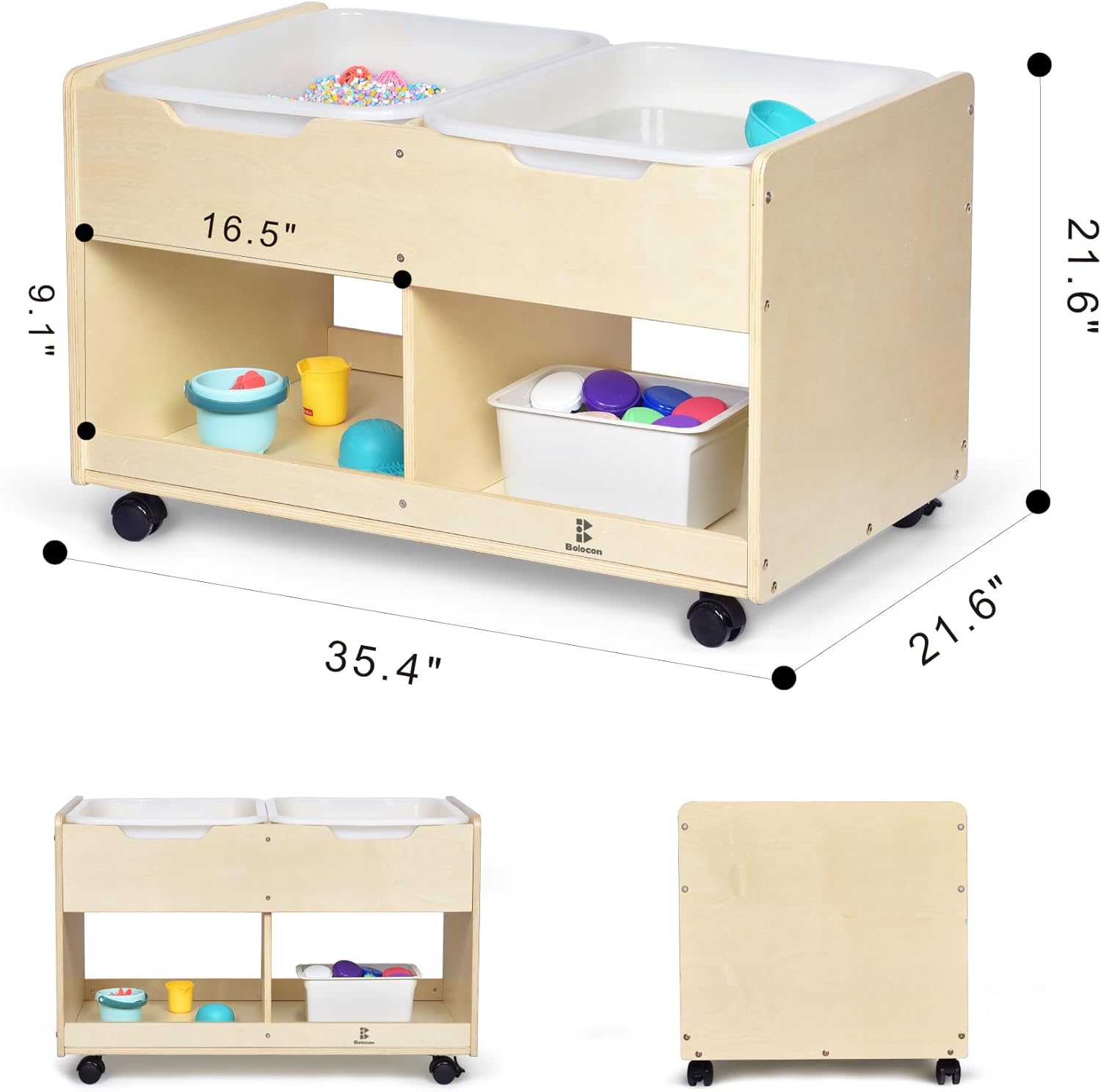 Sand and Water Activity Table for Kids, Sensory Table w/Dual Deep Sand/Water Bins & 2 Bottom Storage Compartment & Lockable Casters, Indoor/Outdoor Activity Play