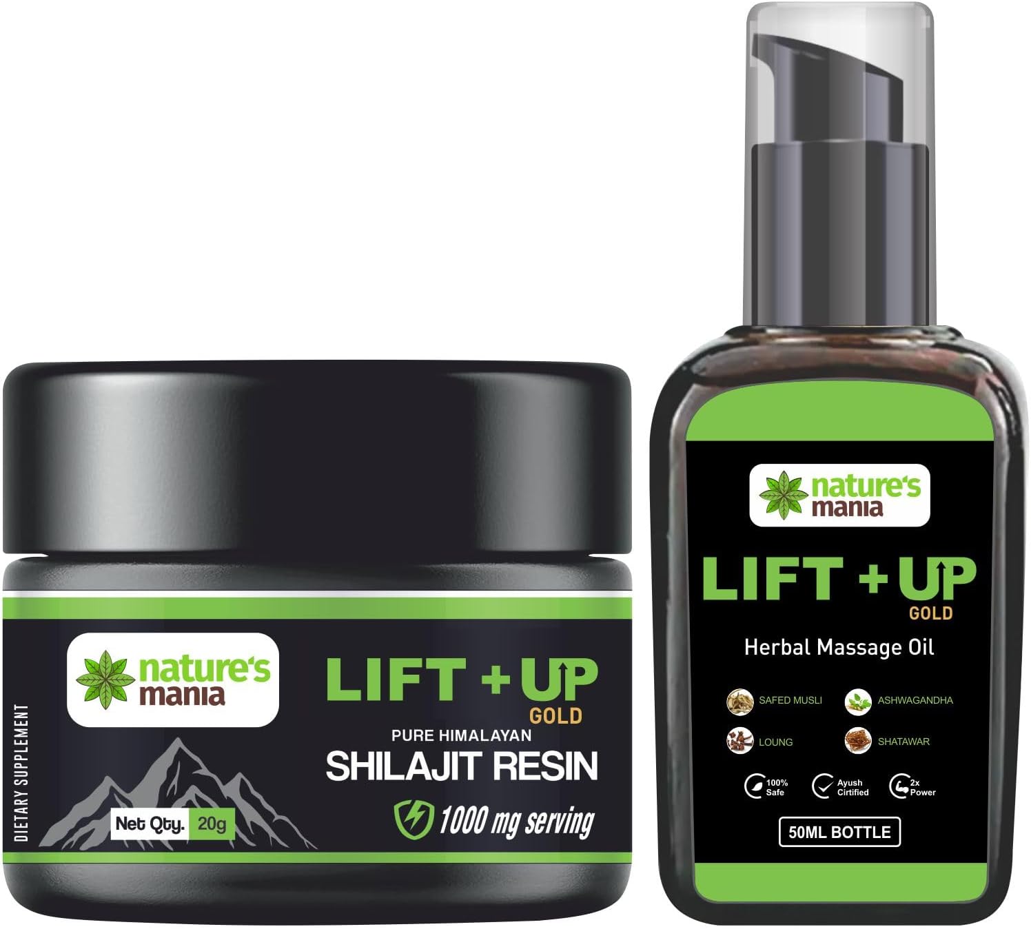 Nature'S Maniaa Pure Natural Lift Up Massage Oil-50Ml & Himalayan Shilajit/Shilajeet Resin,20G| Performance Booster For Endurance,Body General Wellness And Stamina