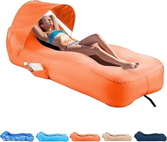 Inflatable Lounger Air Sofa with Unique Sun-Shade Design, Inflatable Beach Bed with Pillow, Waterproof Inflatable Couch Camping Chair Hammock for Hiking Backyard Travel Beach Park Picnics