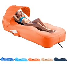 Inflatable Lounger Air Sofa with Unique Sun Protection Inflatable Beach Bed with Pillow Waterproof Inflatable Couch Camping Chair Hammock for Hiking Backyard Travel Beach Park
