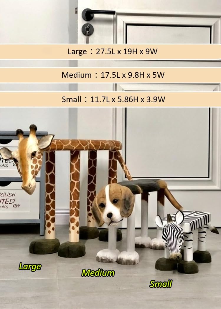 Artisanal Hand-Carved Solid Wood Tiger Stool - Animal-Shaped Shoe Replacement Stool, Accent Furniture for Porch/Foyer/Makeup, Decorative Art Piece for Home Decoration