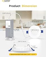 Vista 5 de Ensenior Paquete de 12 Luces LED Empotradas de Techo de 3 Pulgadas, Regulables, 2700K-5000K 5CCT, 500LM 6W 120V, Downlight Tipo Oblea Sin Caja