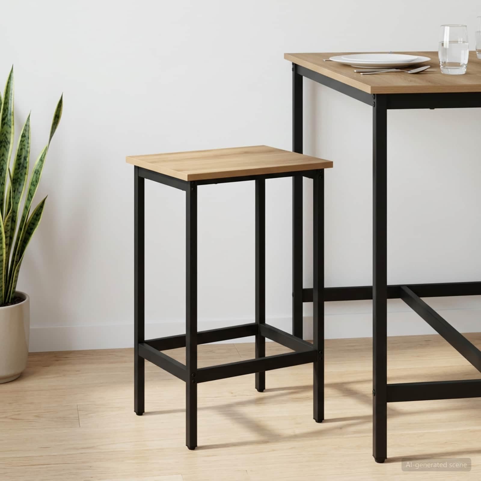 Taburete de Bar Roble Artesanal 40 x 32 x 64 cm Madera y Acero