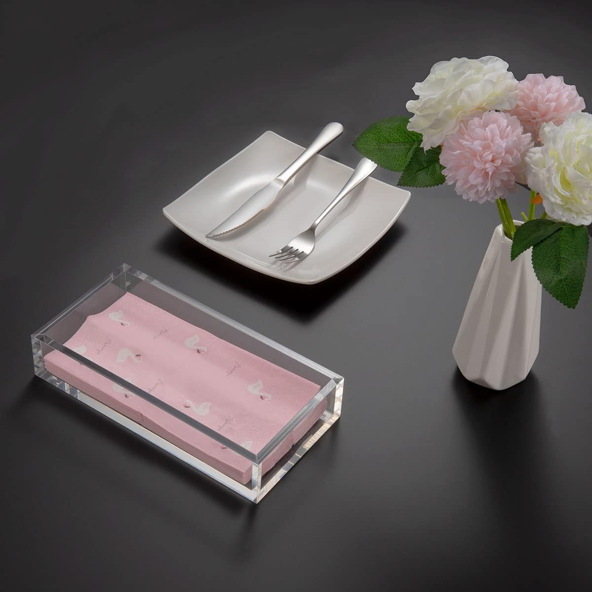 HIIMIEI Acrylic Napkin Holder Tray, 8mm Thick Acrylic Guest Towel Holder, Crystal Clear Table Cocktail Napkin Holder for Bathroom, Restaurant, Office, Commercial, Kitchen, Party - Image 5