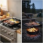 Onlyfire Universal Cast Iron Cooking Griddle, Pre-Seasoned Nonstick Coating Griddle Flat Top Grill Plate with Extra High Sidewalls for All Gas Grills and 4 Burner Range Oven, 23" x 16"