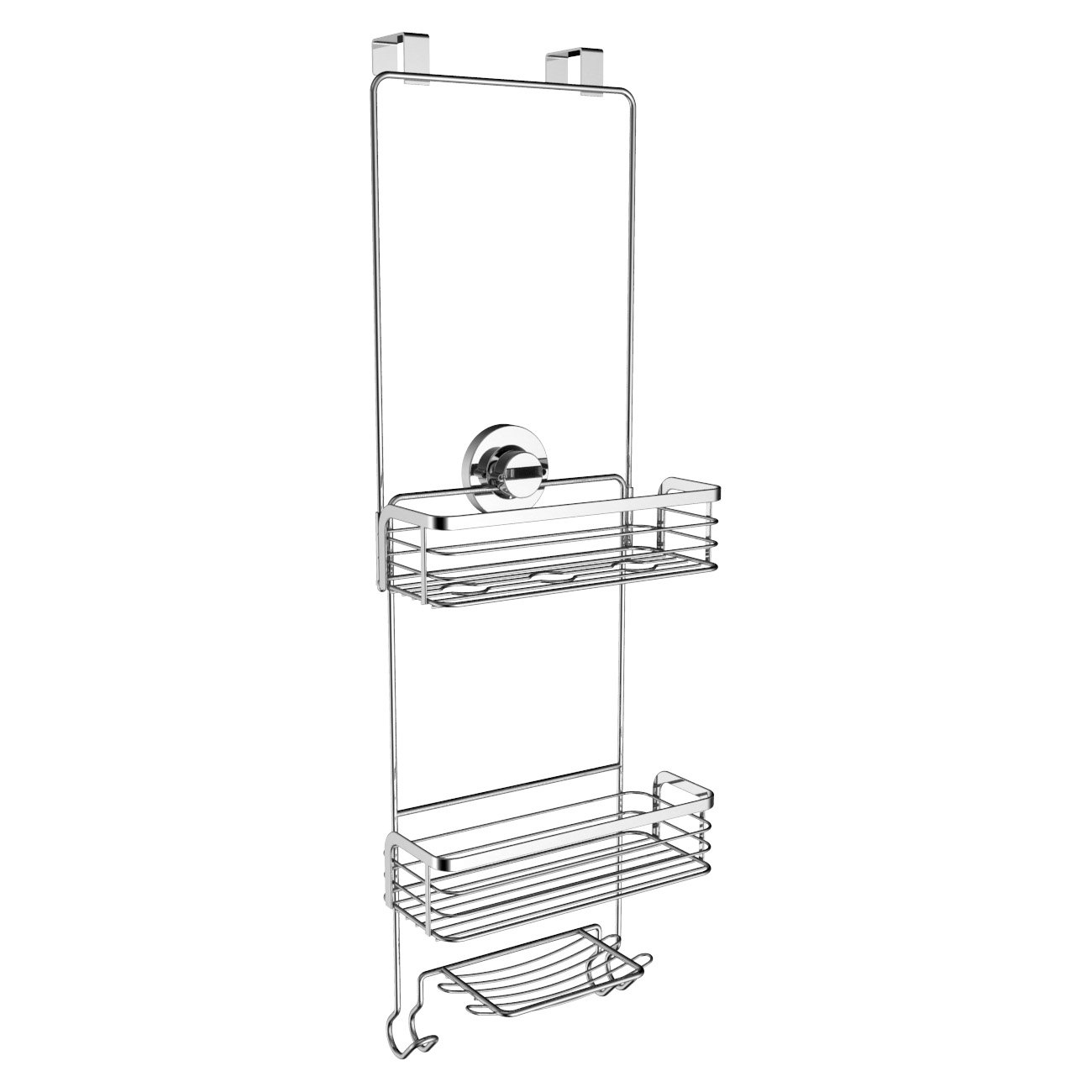 Vidan Home Solutions Over the Door Shower Caddy - Rustproof Stainless Steel - 3 Tiers - Soap dish - Includes 1 Superior Suction Cup