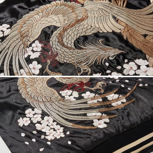 Phoenix Embroidery Men's Bomber Jacket Satin Japanese Style Streetwear Retro Windbreaker Coat for Spring Fall3