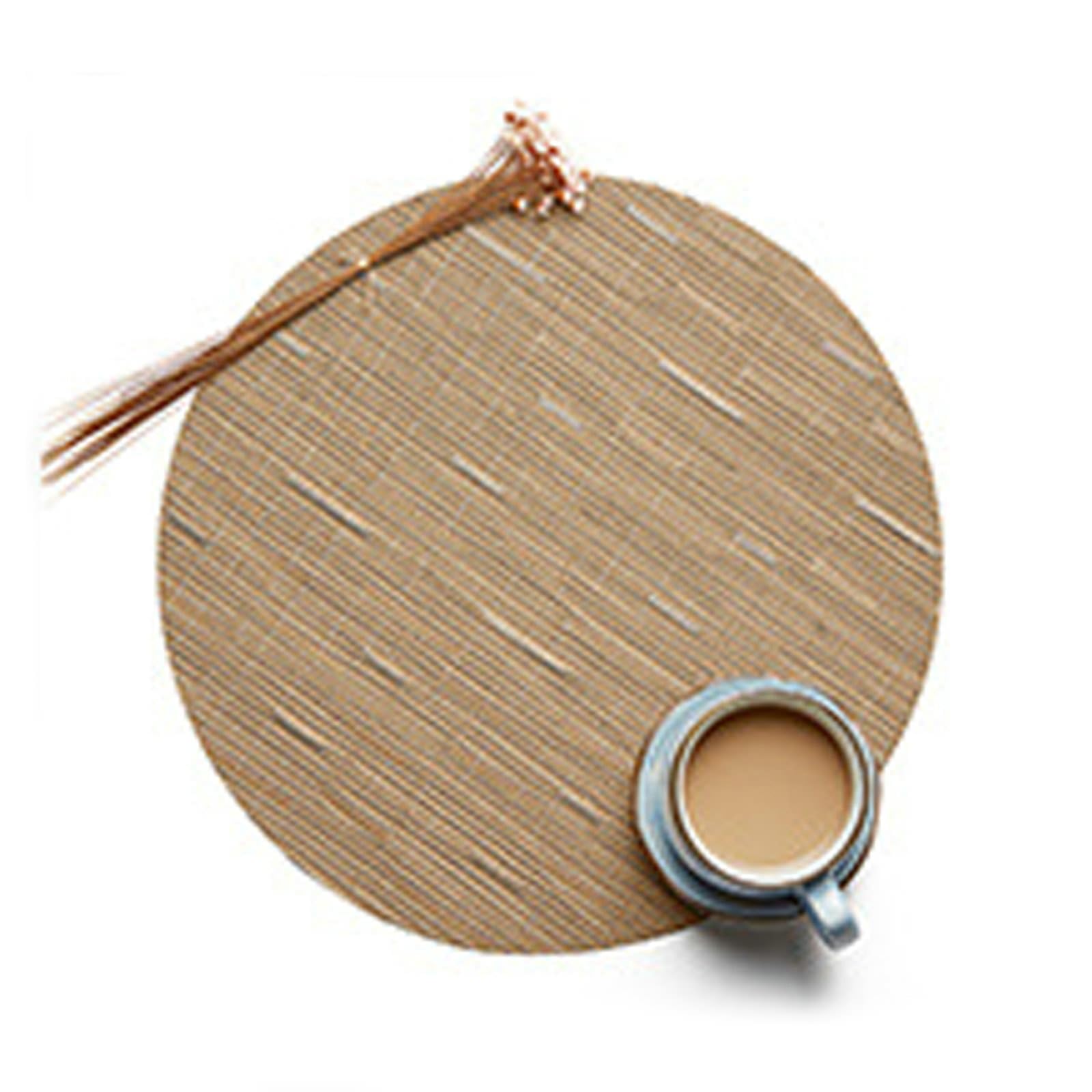 KnSam Tischsets Platzsets Boho Rund 6er Set, PVC Platzset Abwaschbar Motiv Einfarbig Anti-Rutsch, Tischuntersetzer Deko Hell Braun für küche Speisetisch Hotel, 35x35CM