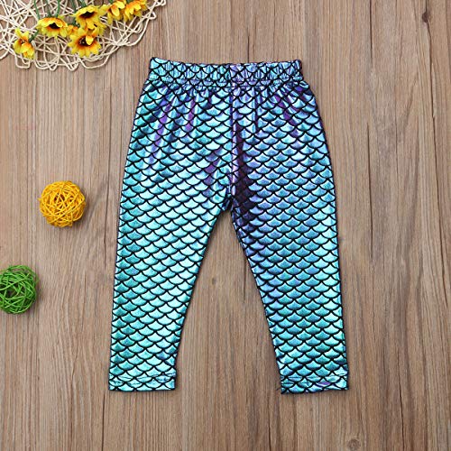 Kids Baby Girls Clothes Mermaid Fish Scale Stretch Leggings Long Pants3
