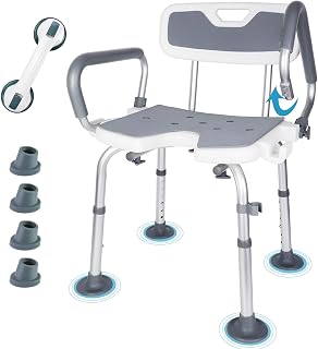 Shower Chair with Detachable Arms and Back 350 lbs, Heavy Duty Shower Seat with Extra 4 Rubber Tips & Shower Grab Bar, Inside Shower Bath Stool for Handicap, Disabled, Seniors & Elderly
