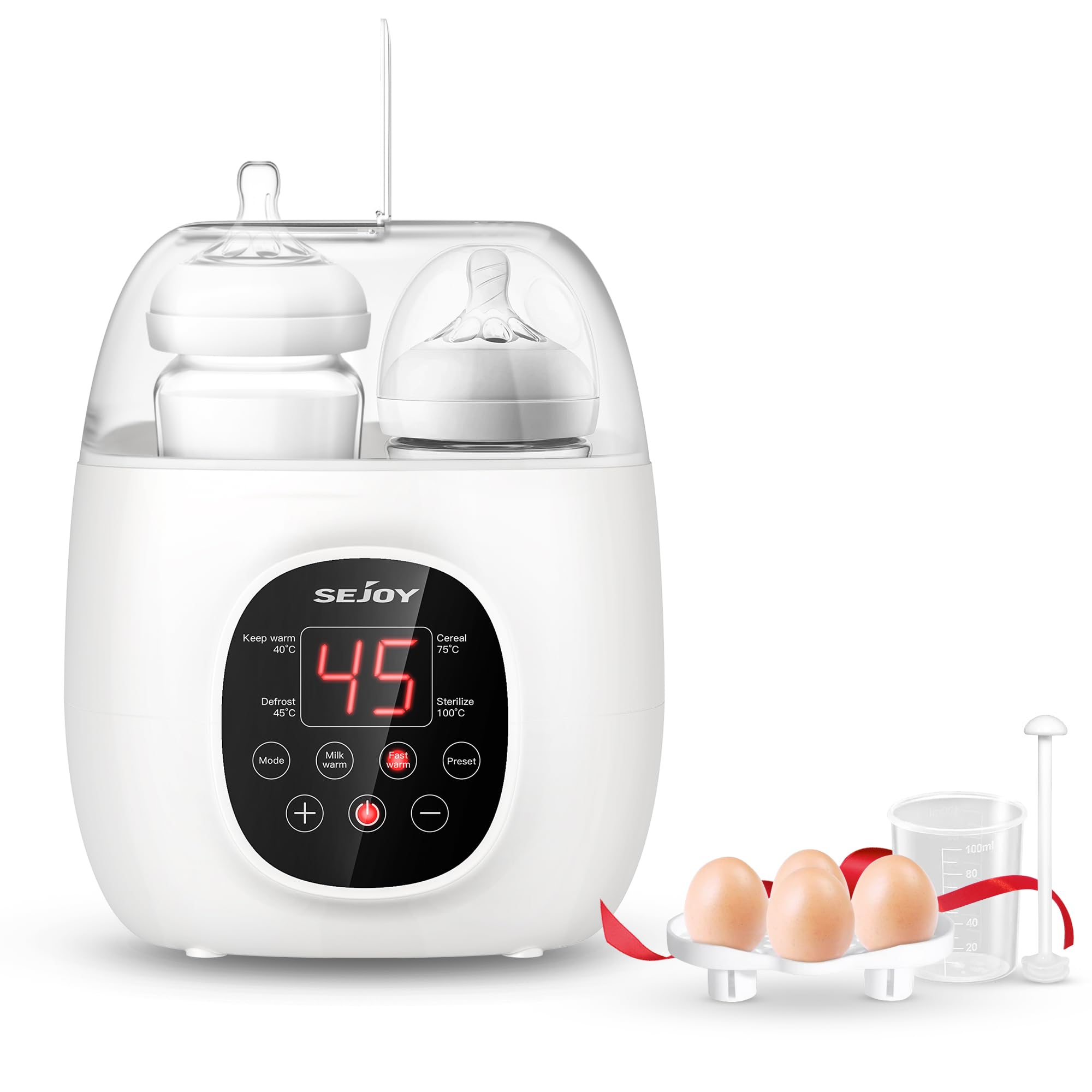 SEJOY 7in1 Flaschenwärmer Baby, Schneller Babykostwärmer Sterilisator & Entfroster für 2 Flaschen, BPA-freier Babykostwärmer, LCD Display