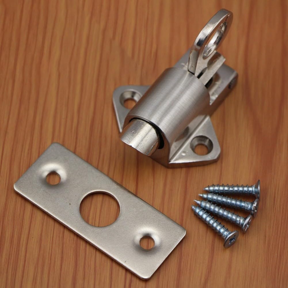 Zinc Alloy Automatic Latch Bolt for Windows and Doors, Self-Closing Spring Mechanism with Pull Loop, 43.5 x 41 x 20 mm Silver Finish