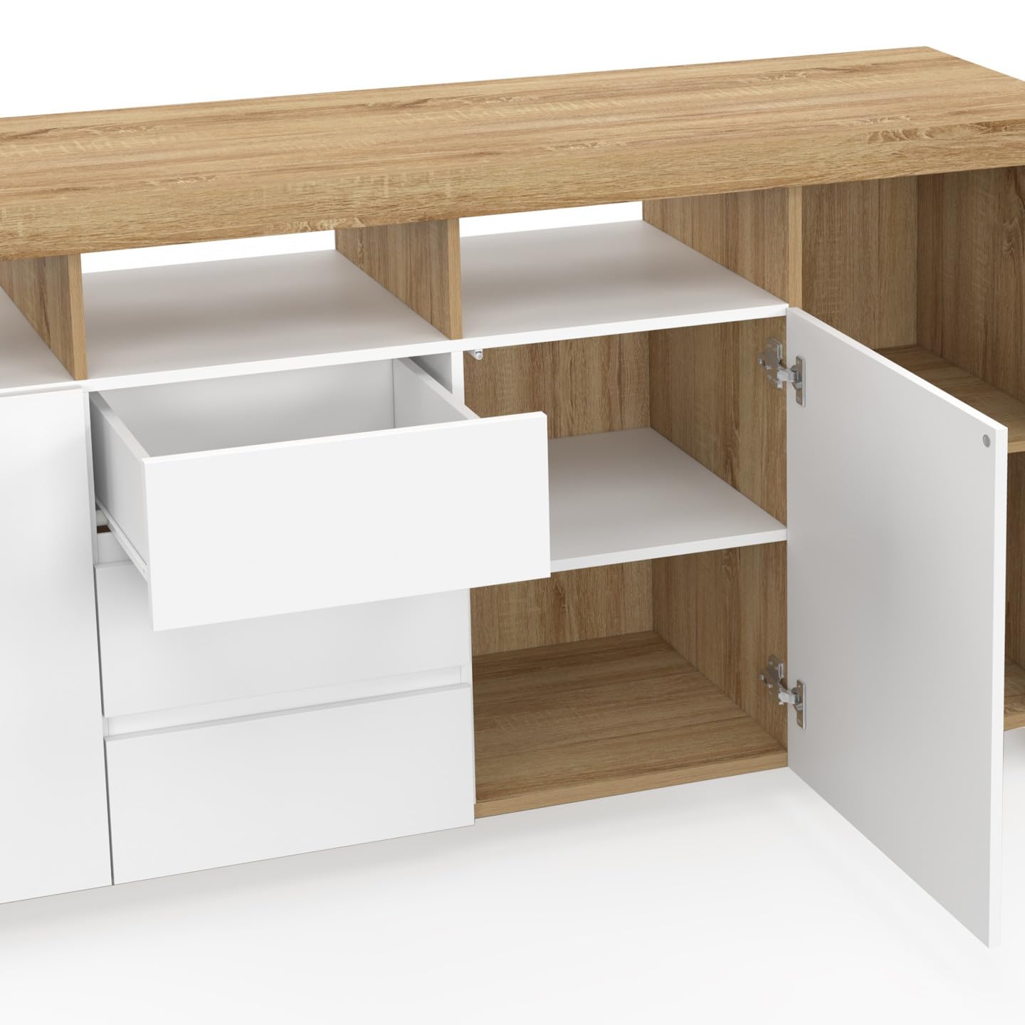 IDMarket - Buffet 180 cm Malo Bois façon hêtre 3 Portes et 3 tiroirs Blancs