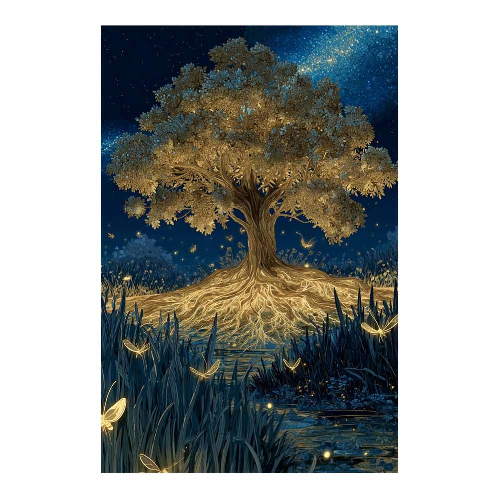 HOQIU Wall Pictures Magical Butterflyss night tree tree poster, landscape wall art, for Living Room Bedroom Bathroom.(Multicolor)-80x120cm Unframed