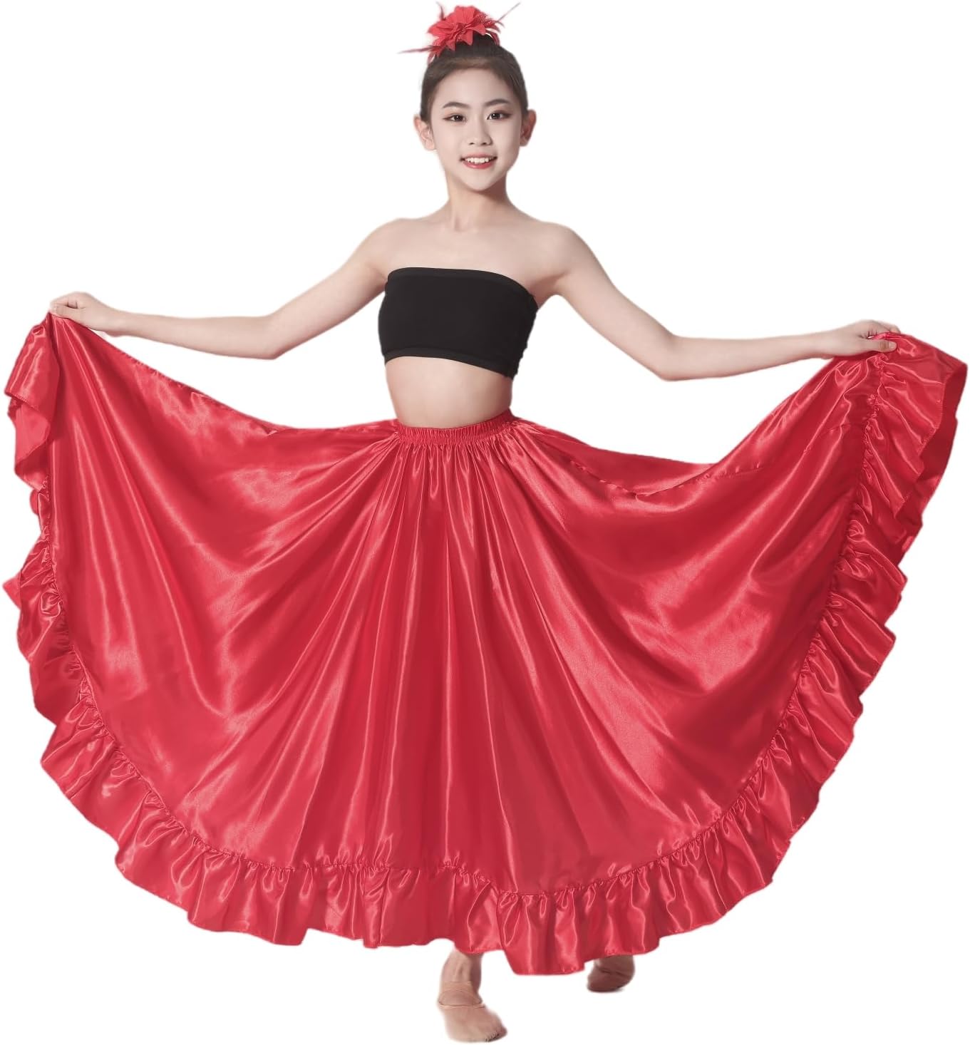 SANCAN Mexican Folklorico Dance Skirt for Teen Girls (Height 4'6" to 5'1")