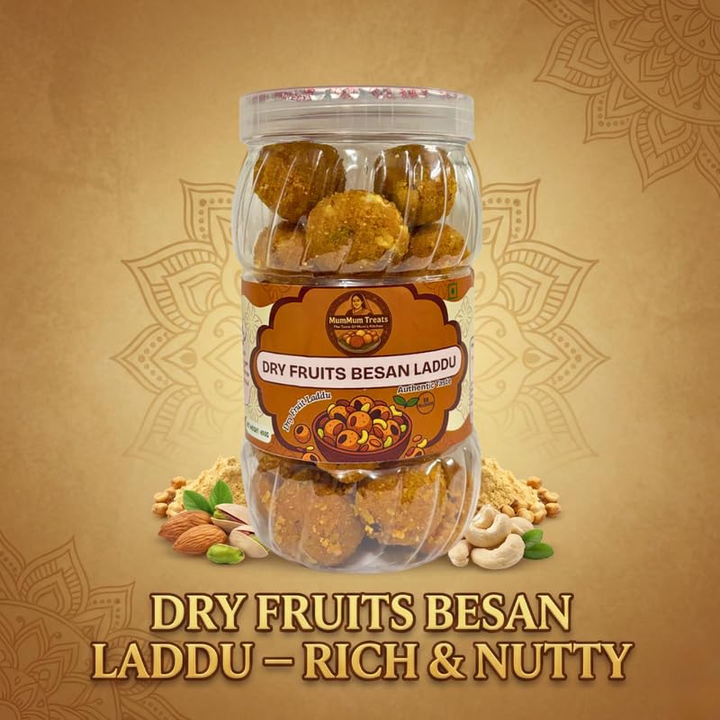 Image of MumMum Treats Dry Fruits Laddu 450g | Premium Ghee Mithai | Loaded with Cashew Almonds Pistachios & Raisins