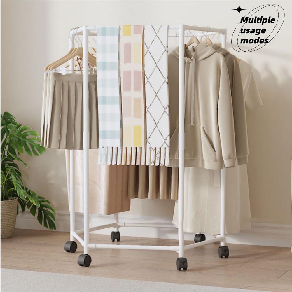 Laundry Rack for Air Drying Clothing, Portable Clothes Drying Rack, Clothing Organizer, Laundry Rack Drying, Open Wardrobe, Indoor Outdoor Use - 29.3" D x 29.3" W x 47.2" H, White