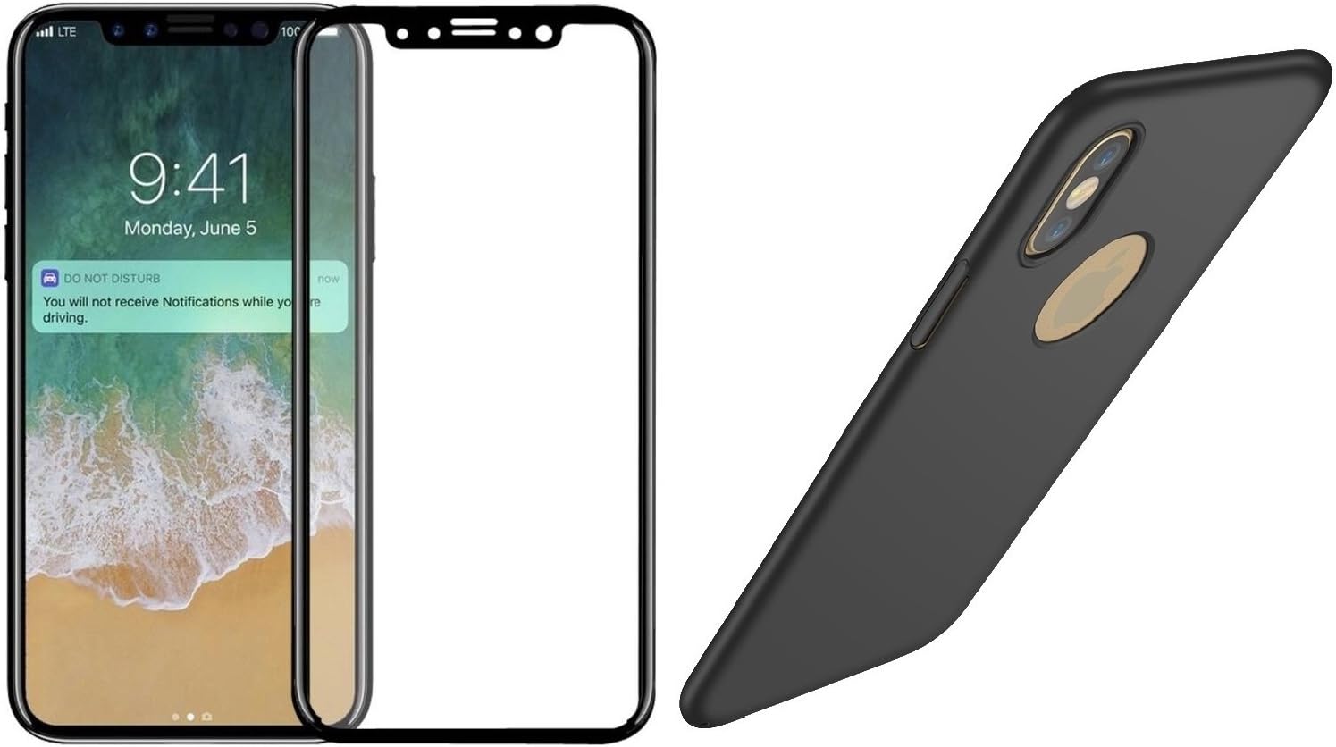 EiZiTEK EiZiShield Series Tempered Glass Screen Protector Bundle With Case for iPhone Xs & iPhone X, Full Cover Shield and Eizicase, Black