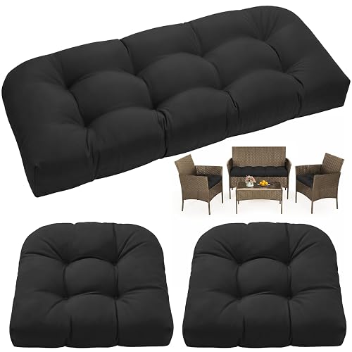 Wicker Chair Cushions of 3 Pieces, Waterproof Outdoor Loveseat Cushion