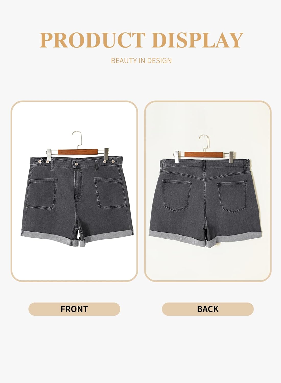 Eytino Women Plus Size Denim Shorts Trendy Stretch High Rise Rolled Hem Summer Casual Jean Shorts with Pockets(1X-5X) - Image 4