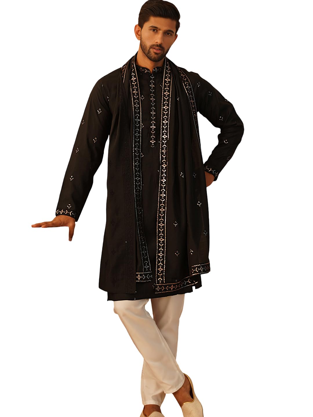 jompers Embroidered & Sequin Kurta Pyjama With Dupatta-picture-24