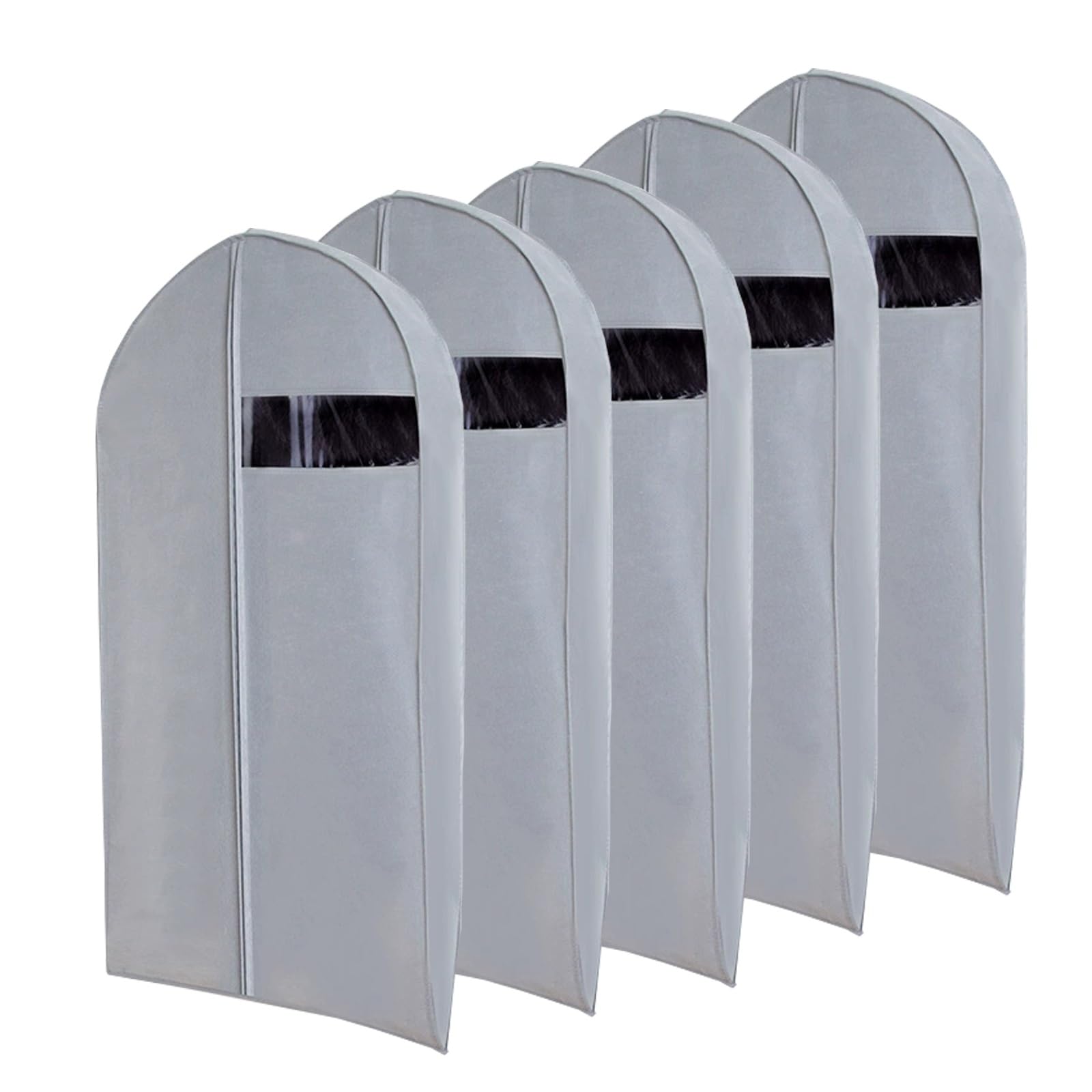 LYUCAYHQ 5 Packs Garment Bags for Hanging Clothes, Wedding Dress Garment Bag with Clear Window, Wedding Dress Bag for Sweater, Coats, Dresses(Grey,60 * 90cm/24 * 35in)