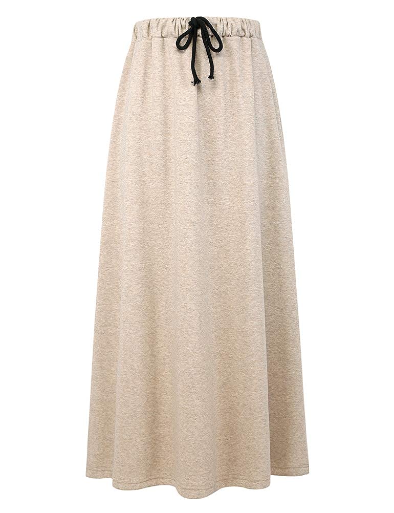 Ylingjun - Gonna Lunga da Donna in Jersey Caldo Foderato Invernale in Caldo Pile Elastico in Vita a una Linea Svasata - Beige - 3XL