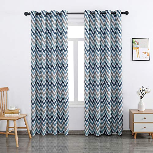 Autumn Dream Chevron Bohemian Blackout Curtains, Linen Texture Grommet Top Drapes Curtains For Living Room, Bedroom, Blue (52 By84, Blue) #TOP9