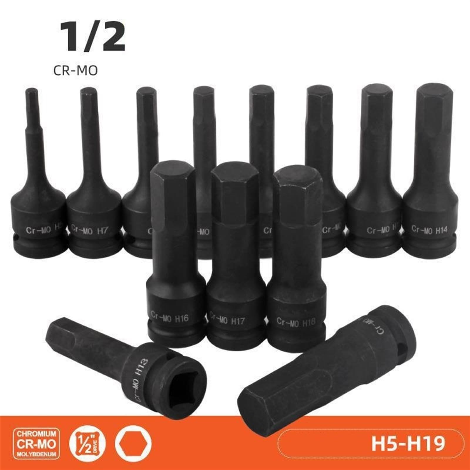 Juego De Brocas Atornillar Tuercas H5-H21 De 16 Uds., Herramienta Quitar Tuercas Y Pernos Hexagonales Internos CR-MO De 1/2 "y 12,5mm