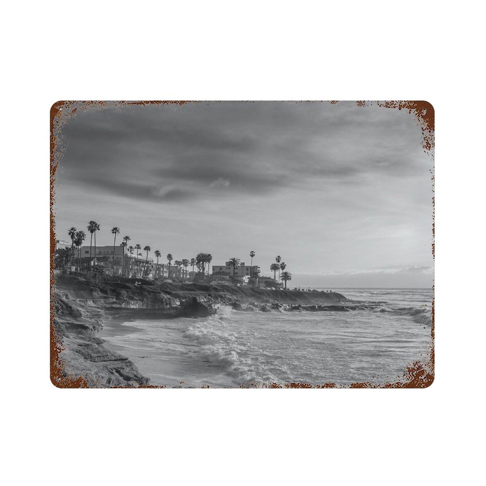 xiaoxiaoshen Black And White San Diego Photo California Wall Decor Art Metal Tin Poster Modern Home Decor Art Home Bar Shop Decorations Vintage Sign 30x40cm
