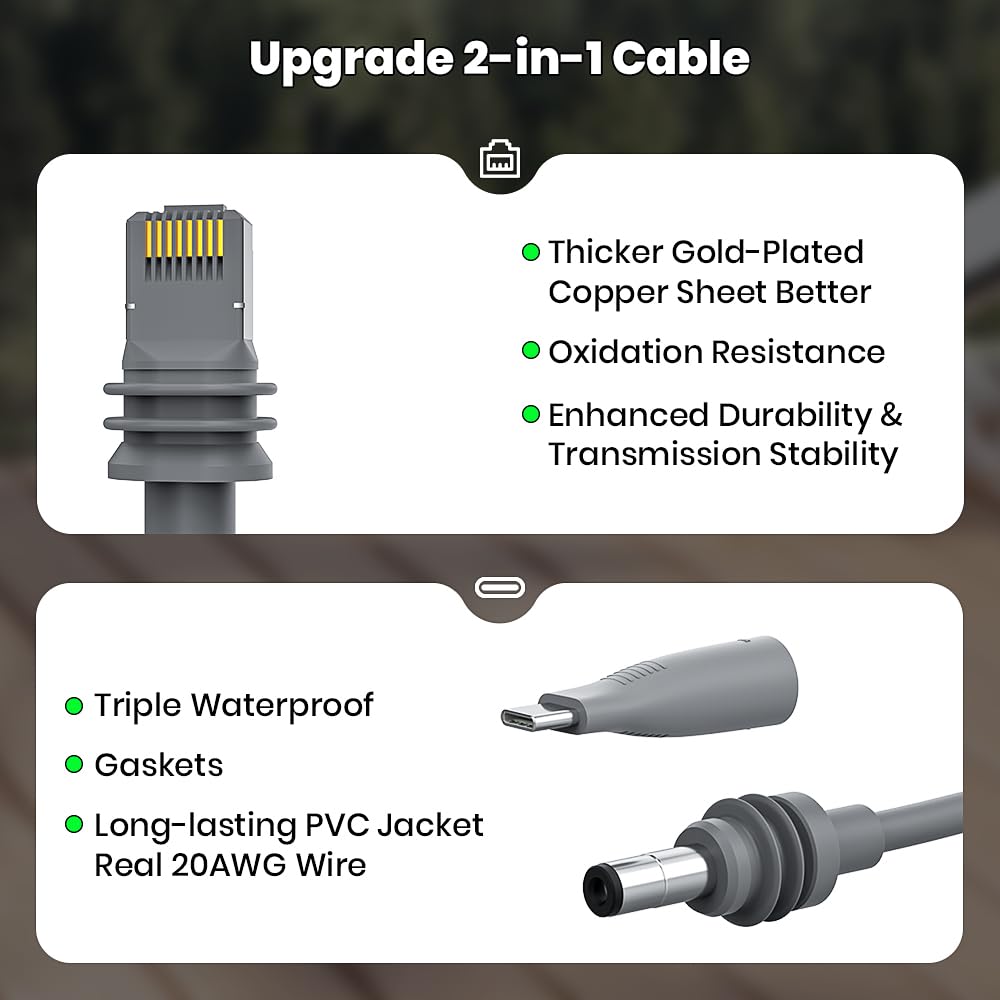 XTAR Starlink Mini Kabel 2 in 1, 16.4FT/5M DC/USB C Aufladen + RJ45 Ethernet Kabel für Starlink Mini Netzteil Wasserdicht