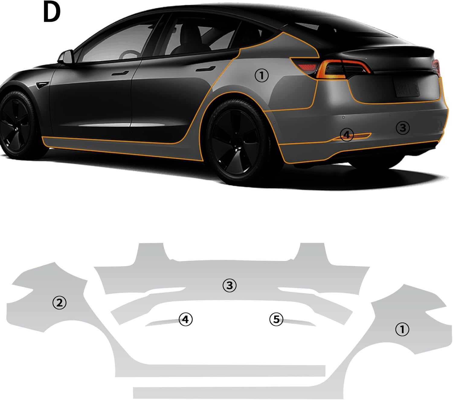 for Tesla Model 3 2020-2023 PPF Precut Car Paint Protective Film Invisible TPU Rainproof Waterproof HD Film Scratch Protector Exterior Accessories (Rear Bar & Rear Side Side Skirt)