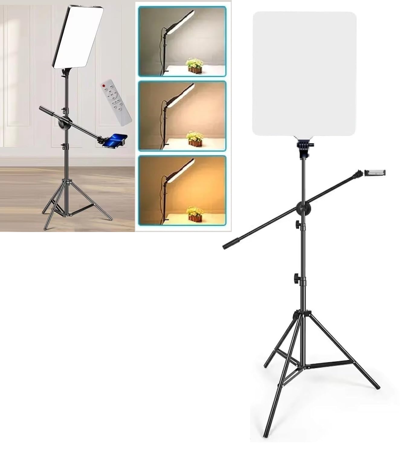 FKU 24inch LED Video Light Panel 2700K-6500K Photo Studio Lamp,Remote and 7FEET Tripod Stand (800gram) Flash (24″ Touch Light+7 FEET+Cross Arm)