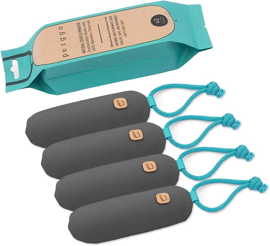 - PURGGO Bamboo Charcoal Air Purifying Bag - Last 365+ Days - Shoe Deodorizer, Odor Eliminator - No Chemicals - Air Freshener for Shoes and Closet - Remove Odor Naturally - [4 Pack] [Gray]
