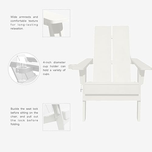 Miniatura 6 de Silla Adirondack de gran tamaño  Silla plegable de plástico resistente para exteriores con soporte para tazas, silla Adirondack de resina para todo