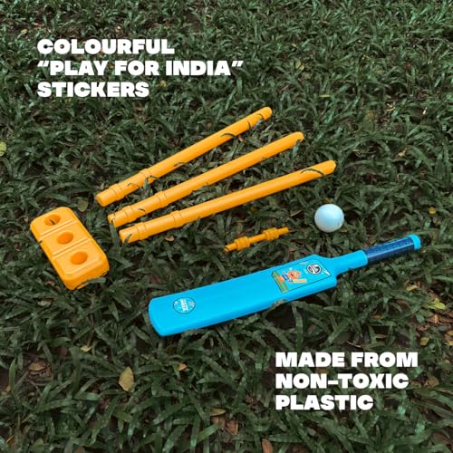 Image of Lata Toys Howzzat Senior Cricket Set for Kids (Age 4+) Full Kit with Durable Plastic Bat, 3 Stumps, Bails & Ball - Ideal Bat Ball Set for Boys & Girls, Blue